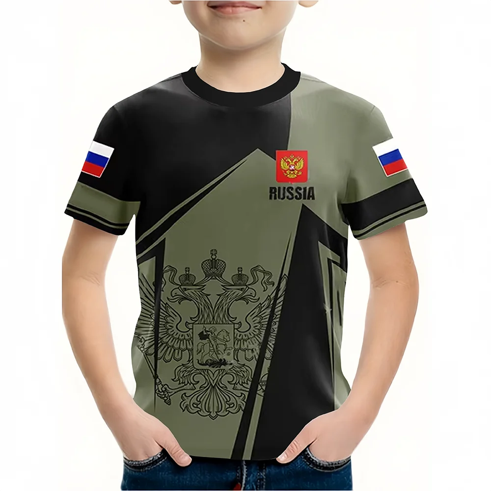 

Russia Boys T-Shirts Casual Vintage Round Neck Russian Flag Short Sleeved Tops Tees Boy Clothes 2-14Y Summer Outdoor Streetwear