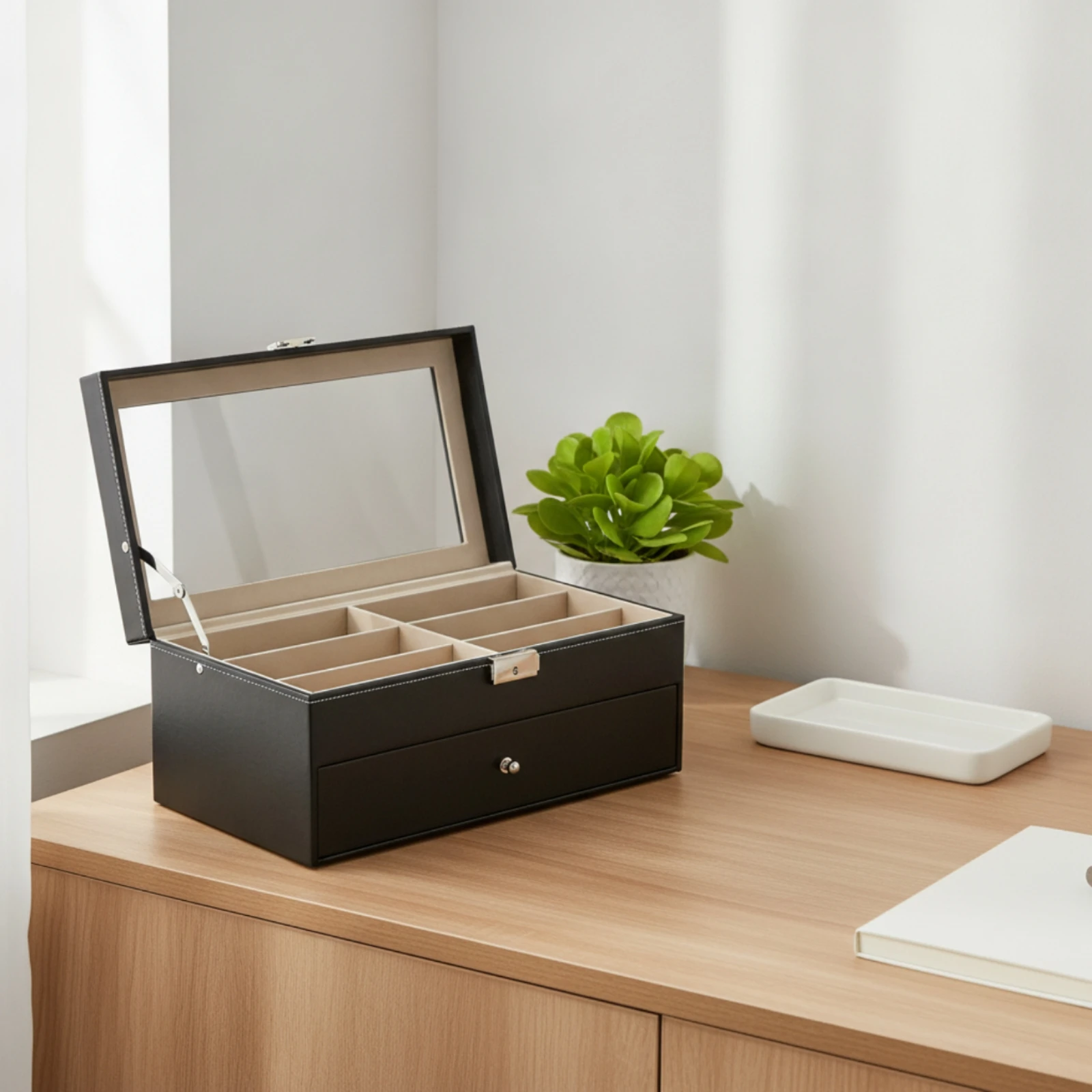 Eyewear Storage Box with Drawer Two-Layer Glasses Storage Box with Drawer Eyeglass Case with Window 12-Slot for Collectors