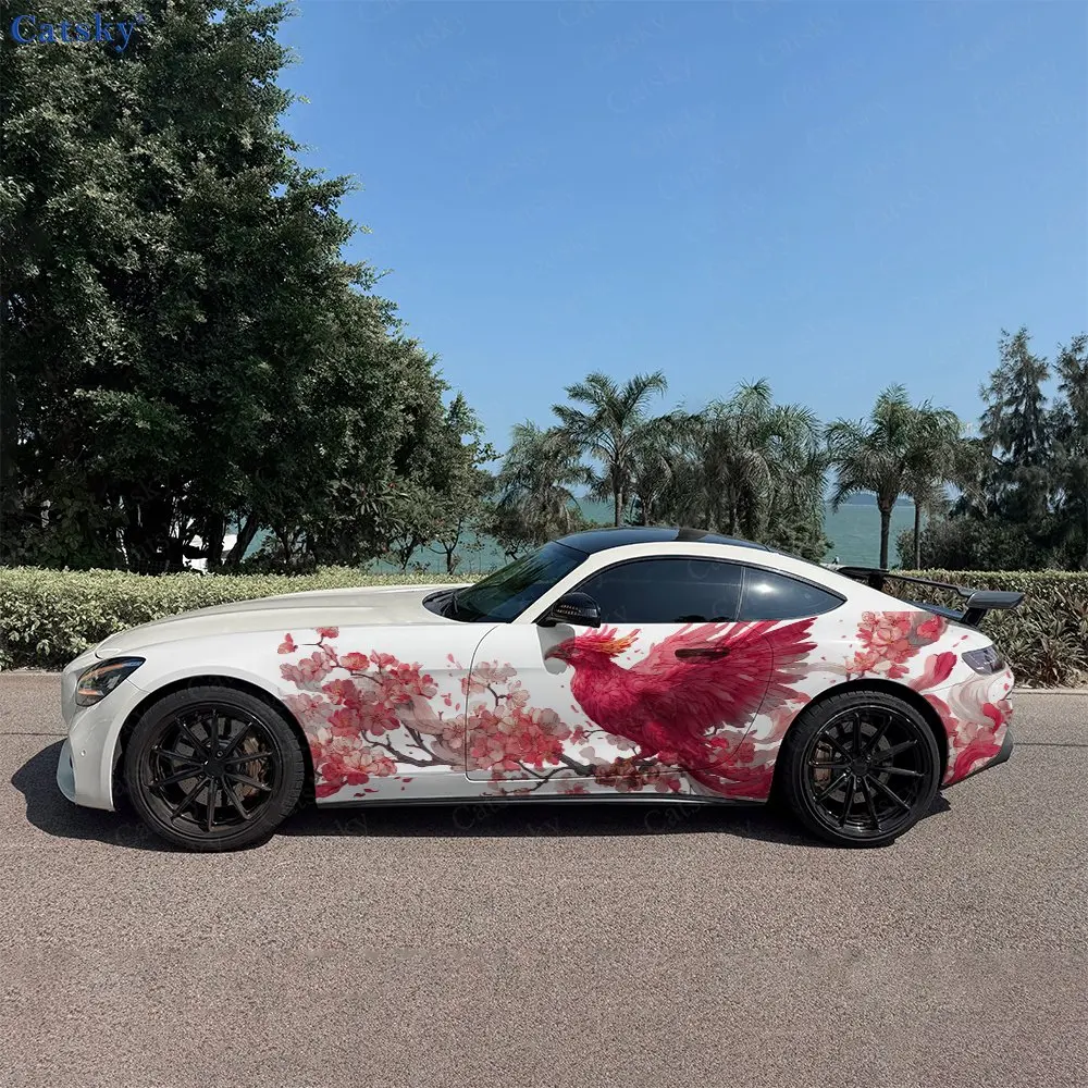 2pcs Phoenix Perched On Sakura, Durable, Fade-resistant, Enhance Vehicle Aesthetics With Bold Artistic Design Car Vinyl Wraps