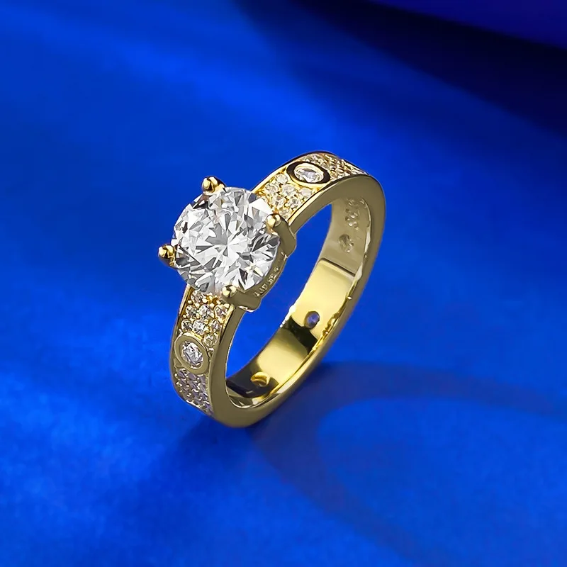 

Sparkling 7mm Round High Carbon Diamond Rings for Women - Gold Plated Promise Wedding Band & Engagement Ring Jewelry Gift