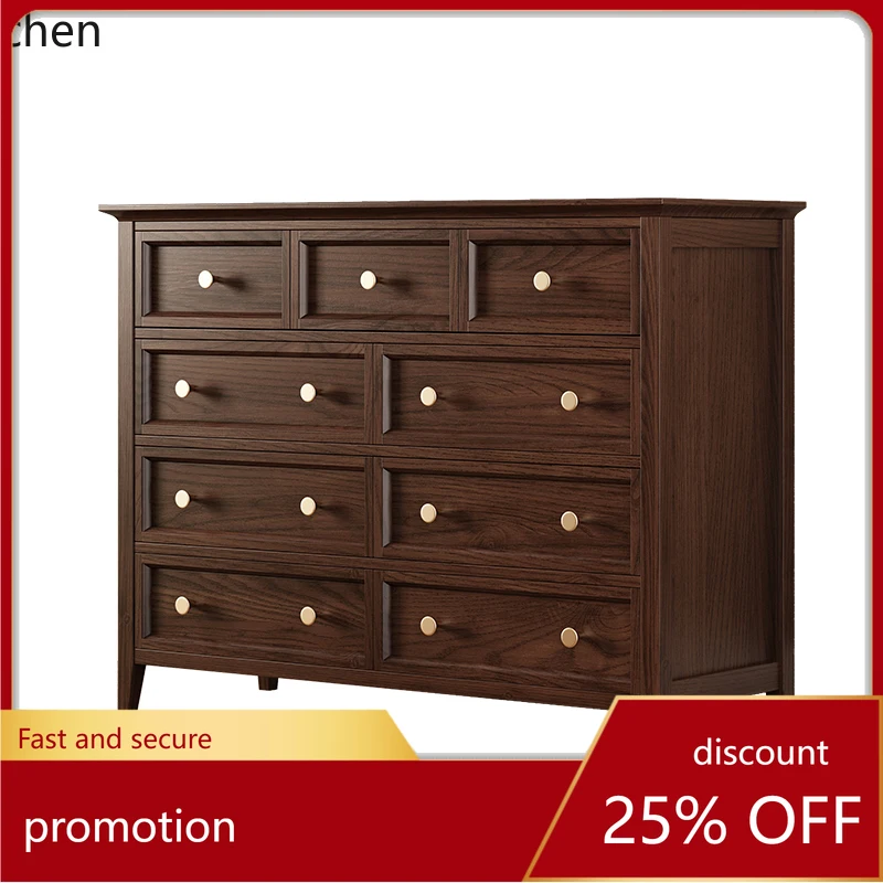 

HT solid wood ash wood seven buckets nine drawers living room storage drawer bedroom wall side cabinet