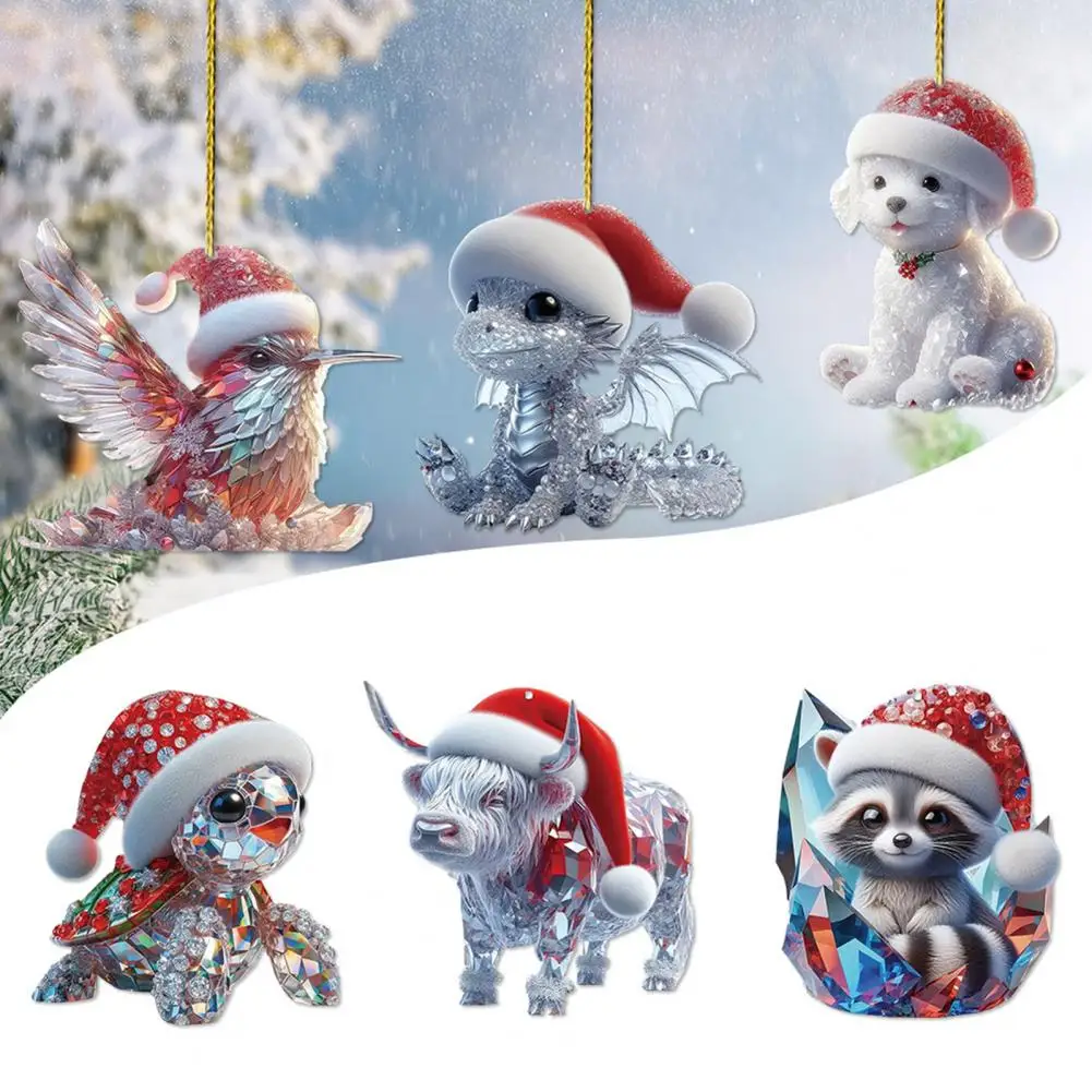 1/12Pcs Animals Christmas Ornaments 2D Faux Crystal Animal Christmas Tree Hanging Decor Acrylic Ornament For Holiday Home Decor