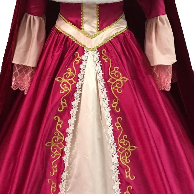 Belle Cosplay Kostüm rotes Kleid Halloween Kostüme Damen Mädchen Kleid mit langen Ärmeln für Weihnachtsfeier