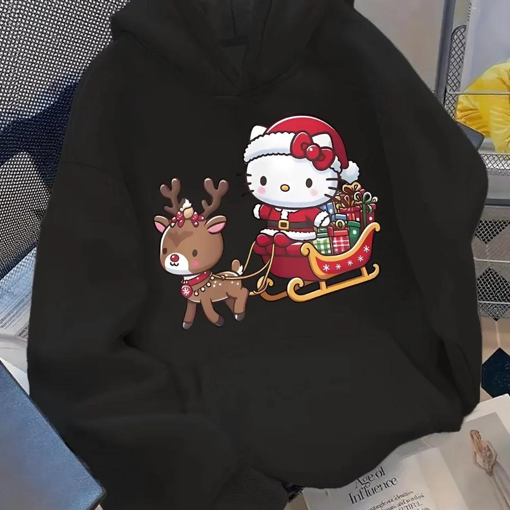 

MINISO Hello Kitty Рождественская толстовка для мужчин и женщин, осенне-зимняя повседневная толстовка унисекс, одежда с капюшоном, уличная одежда больших размеров