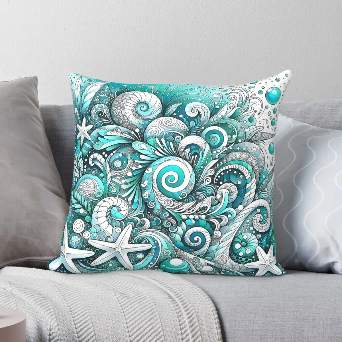 Aquatic Reverie Starfish Square Pillowcase Polyester Linen Velvet Creative Decorative Pillow Case Home Cushion Case Wholesale