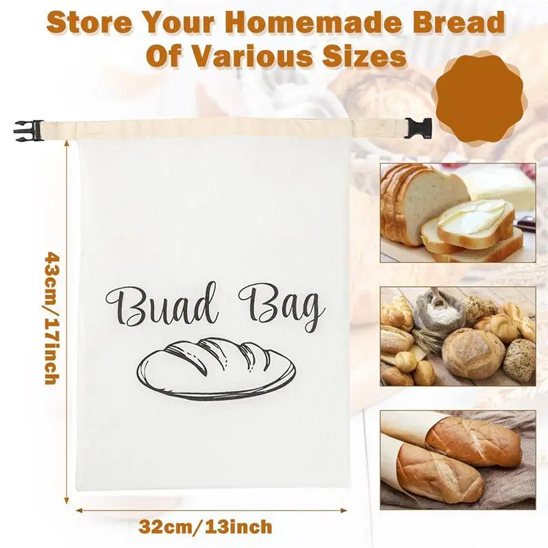 Beeswax Bread Bag With Snap Buckle Dough Preservation Pouch Reusable Bakery Bread Storage Bags For Kitchen Freezer Dining Room