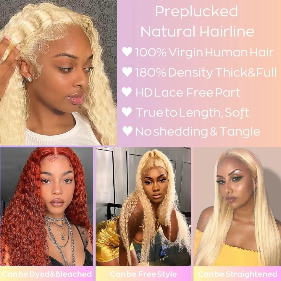 Deep Wave 613 Lace Front Wig Human Hair 13X6 30 32 Inch Blonde Wig Human Hair 220 Density Pre Plucked Lace Frontal Wig For Women image 4
