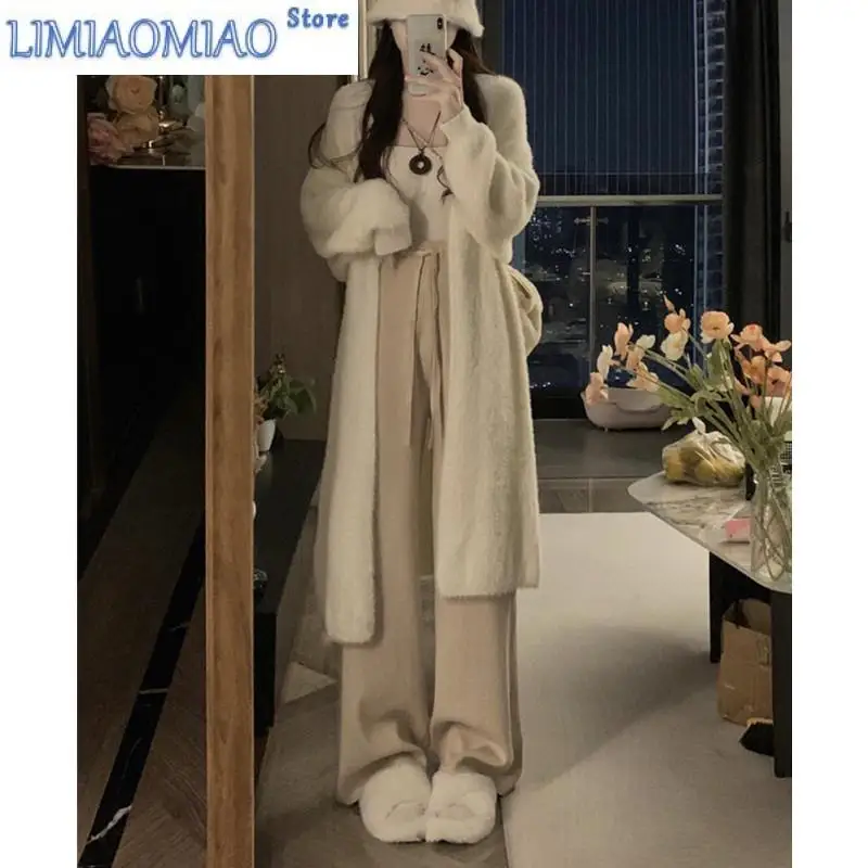 New Knitted Glutinous Rice Wide-leg Pants Women Autumn Winter Towel Pants Mopping Casual Women's Straight-leg Pants korean