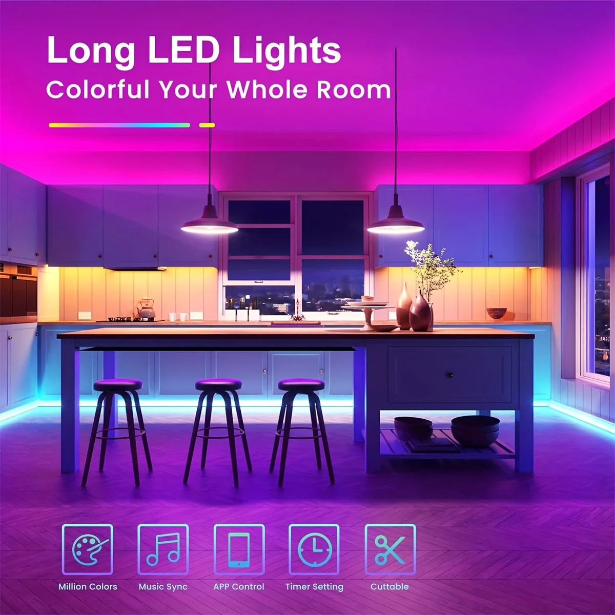 Strip LED 30 LEDS/meter, kontrol aplikasi Bluetooth dengan baterai dan catu daya colokan US untuk dekorasi rumah dan lampu sekitar