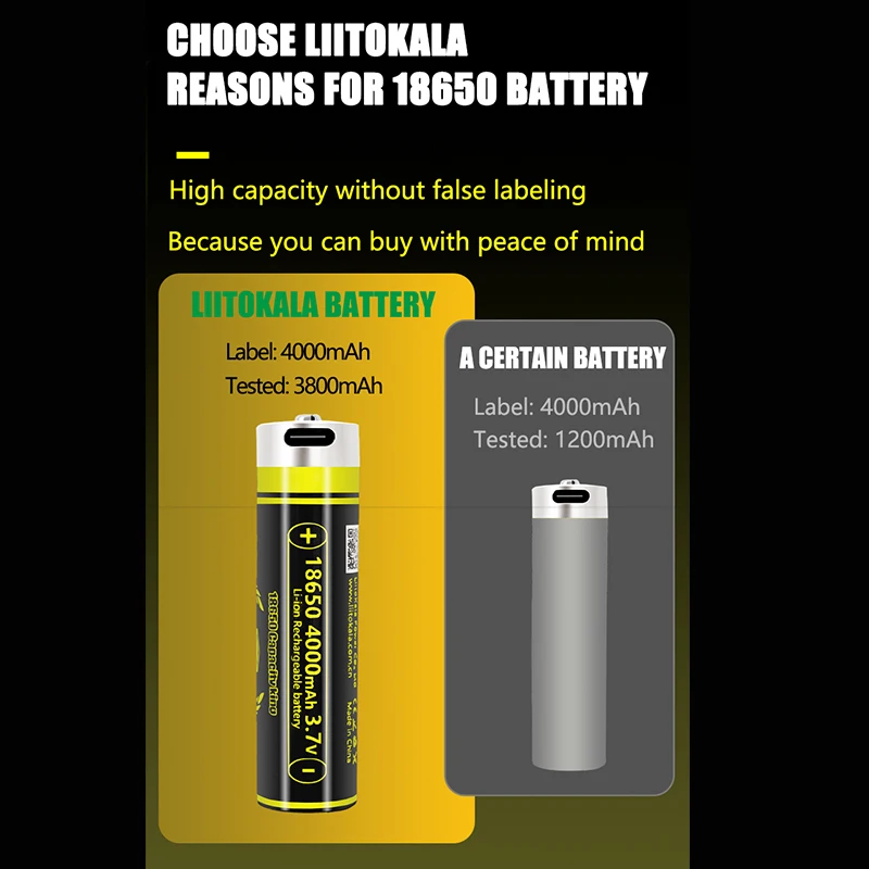1-24pcs LiitoKala KING4000 Type-C 5V Input 3.7V 18650 4000mAh Capacity Rechargeable Lithium USB Battery for Toy Keyboar