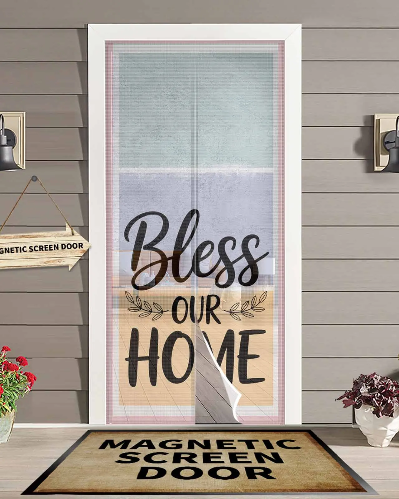 

Letter Bless Our Home Color Block Magnetic Door Curtain Living Room Bedroom Home Anti-mosquito Screen Door Curtain