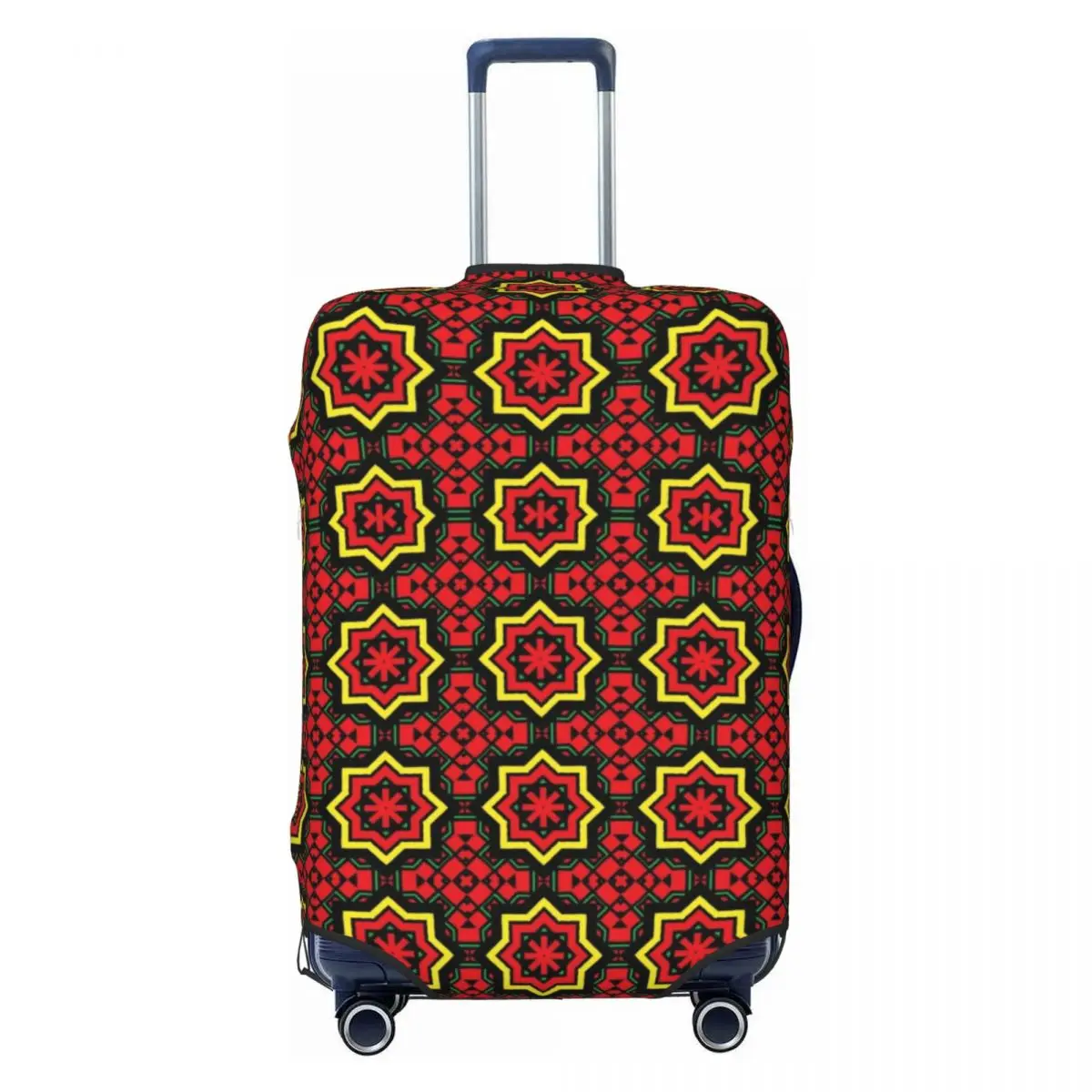 

Red Star Ankara Pattern Travel Luggage Cover Elastic African Culture Art Suitcase Cover Protector Fit 18-32 Inch
