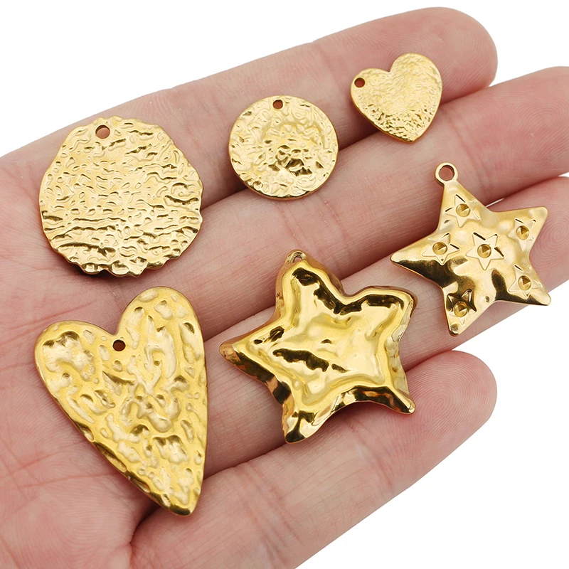 4pcs Stainless Steel Round Love Heart Pentagram Charm 18K Gold Plating Pendant for DIY Necklace Earrings Jewelry Making Supplies image 6