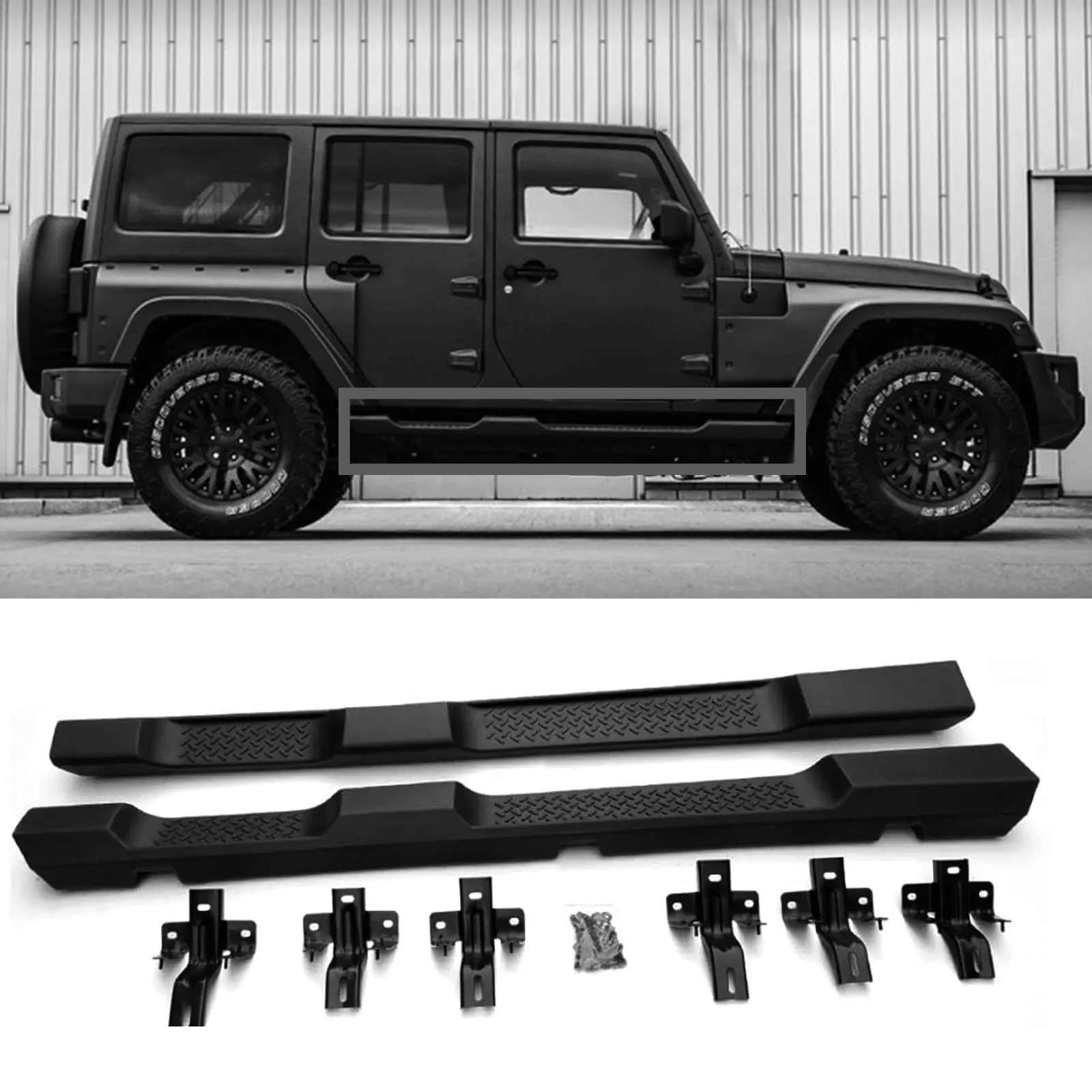 Car Running Boards Compatible with 07-18 Wrangler Jk 2/4 Door Side Steps Hoop Bar Nerf Bars Door Dropped Steps Stepping Mat