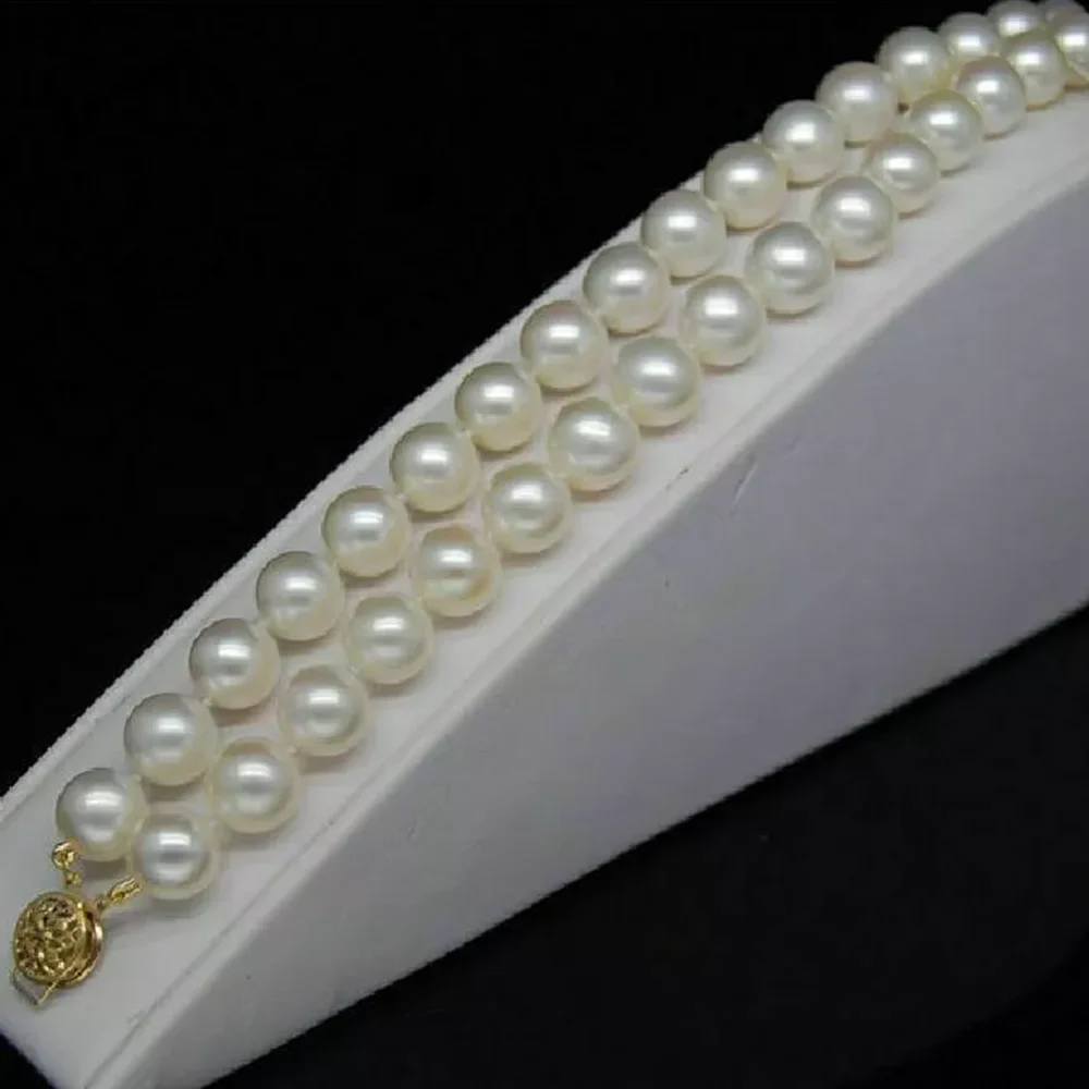 

Double row minimalist pearl bracelet AAA 8-9mm South Sea white round pearl bracelet 7.5-8inch 14K