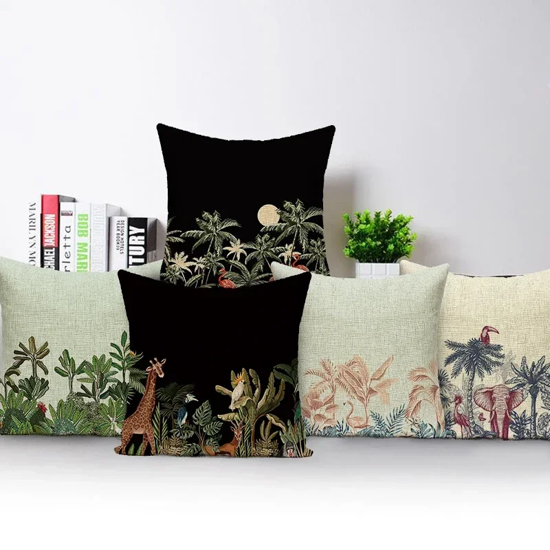 Decorative Cushion Cover Bird Giraffe Elephant Animal Printed Pillowcase Sofa Chair Pillow Cover for Living Room Cushion Case