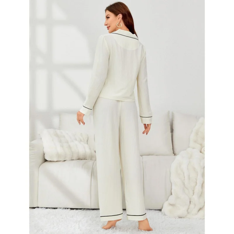 Women's Two Piece Pajamas Set Homewear Long Sleeve Blouse Long Pants Loose Fit Cardigan Soft Comfortable Loungewear