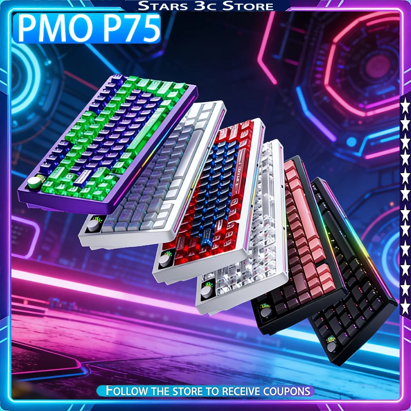 

PMO P75 Mechanical Keyboard Wireless Tri Mode with Multi-function Knob Long Battery Life Office Gaming Keyboard PC Accessory
