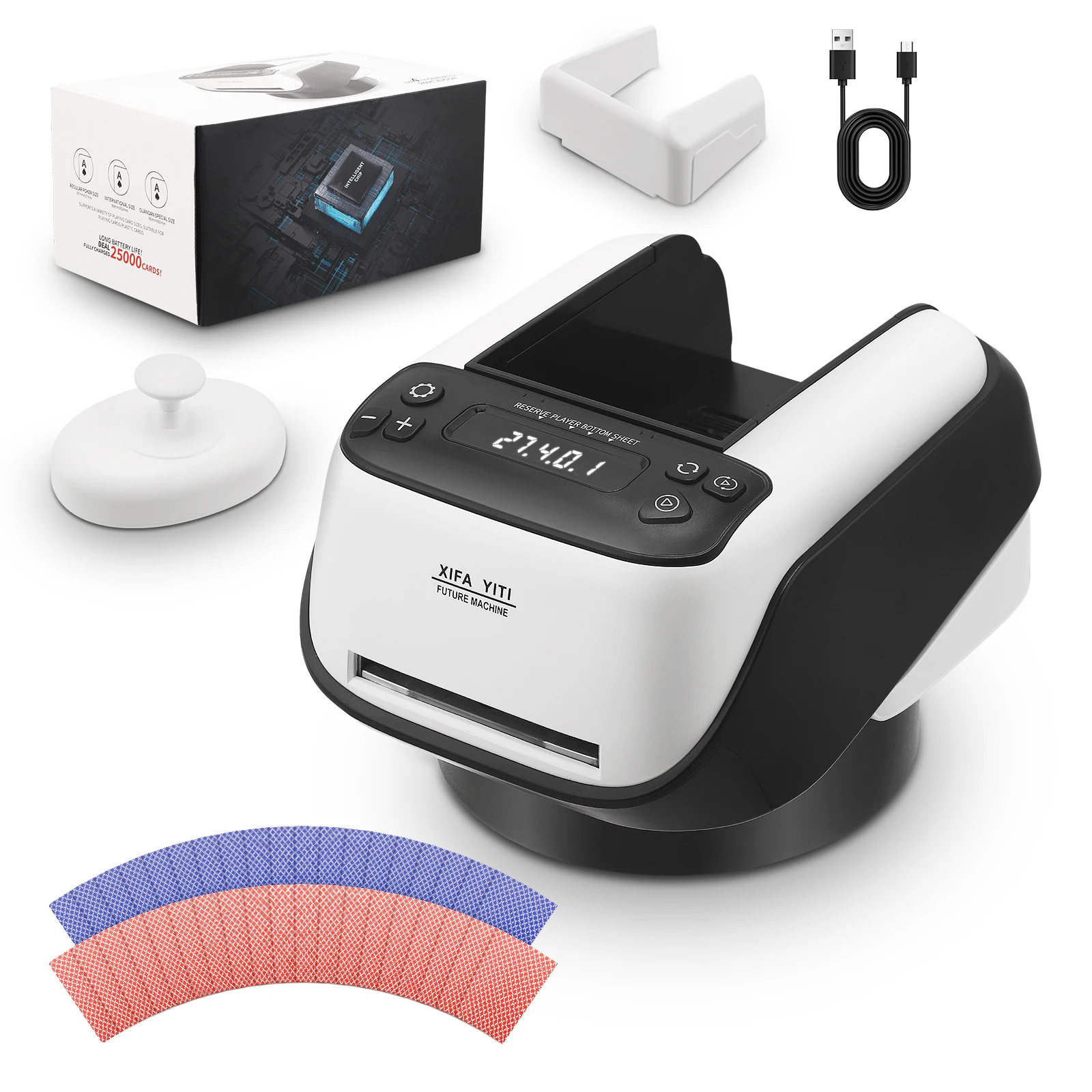 360 °   Outil de mélange et de distribution de cartes rotatif 2 en 1, mélangeur de cartes automatique et distributeur avec 4 boutons, kit d'outils de poker