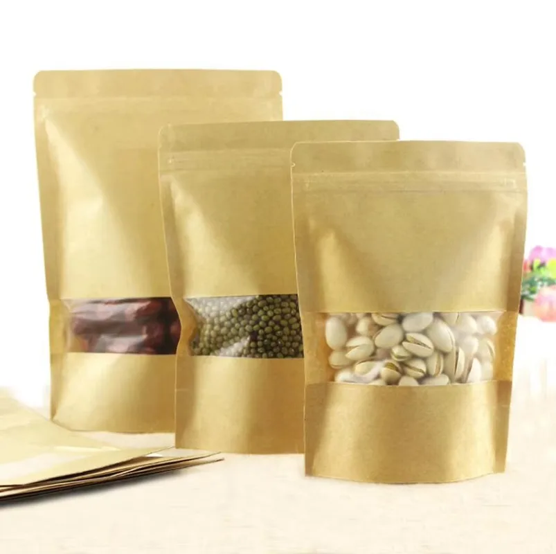 100pcs/lot 13 size Kraft Paper Gift Bag For Tea Powder Nut Food Cookie Packaging Zip Lock Bags Gift Bag