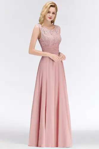 Imagen 2 del producto BABYONLINE En stock Vestidos de dama de honor de color rosa polvoriento: corpiño de encaje y falda de gasa fluida, elegante vestido de fiesta de boda para mujer