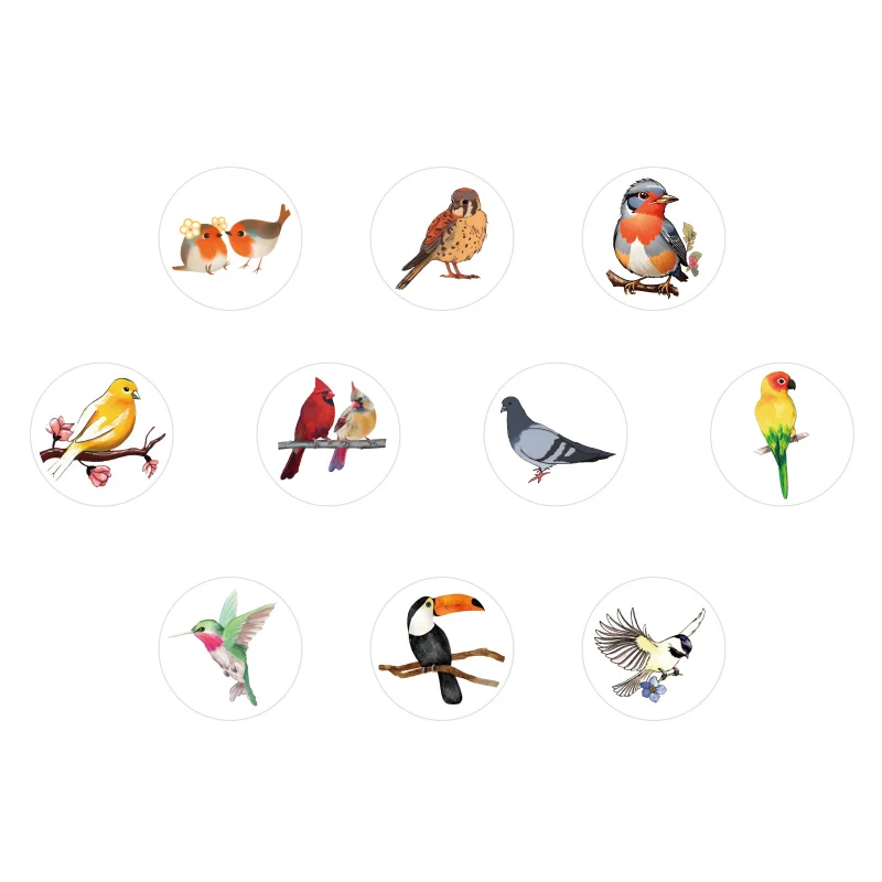 500PCS Cartoon Colorful Bird Creative Sticker Tape Roll Notebook DIY Decoration Computer Phone Stationery Water Cup Sticker