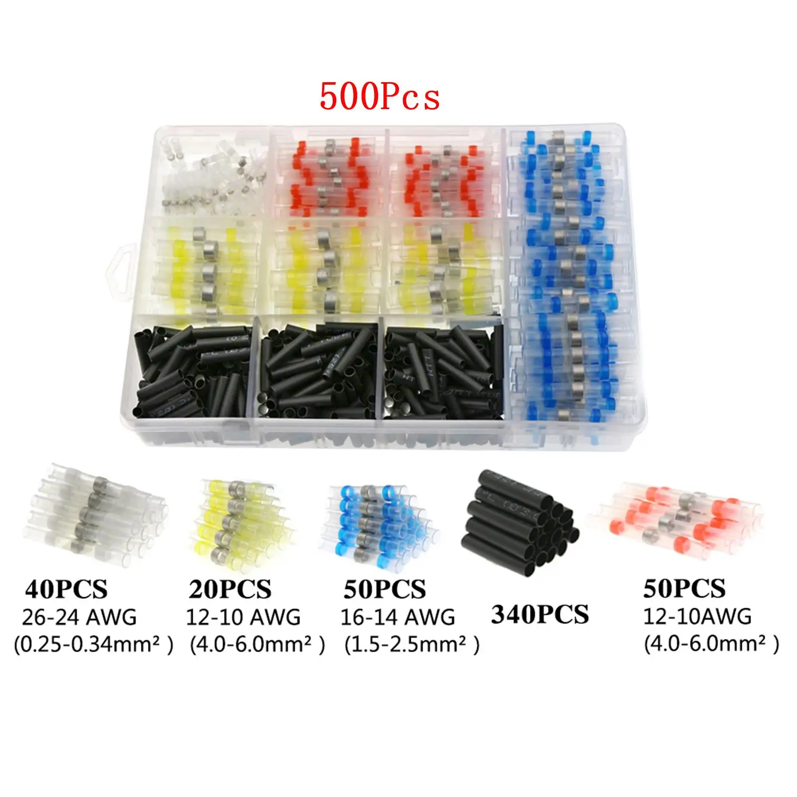 500/300/350/400/600/800PCS Wire Connectors Butt Electrical Wire Terminals Insulated DIY Projects with Heating Shrink Tube 2:1