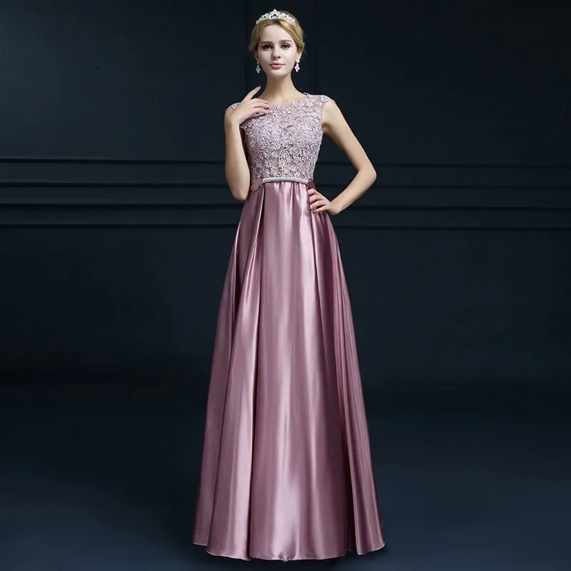 Sweet Memory Elegant Satin O-Neck Prom Dresses Women A Line Party Robe Girls Lady Floor-Length Formal Gown Bridesmaid Dresses