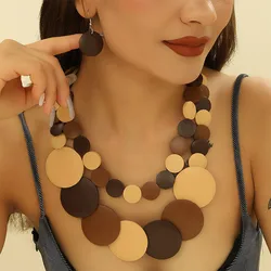 1set Vintage Colorful Wood Necklace African Wedding Party Dress Wooden Beads Necklace Earring Jewelry Sets For Women Party Gifts