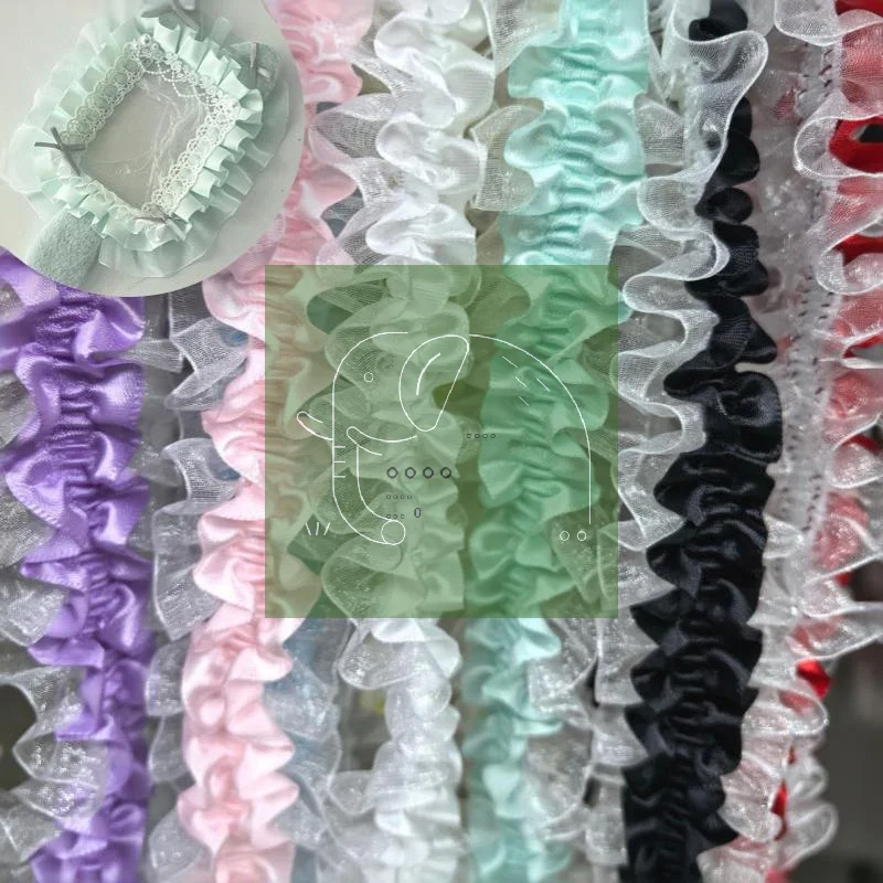 4cm Wide Pleated Ruffle Satin Lace Trim for DIY Lolita Costume Dress Bag Clothes Decor Sewing Accessories