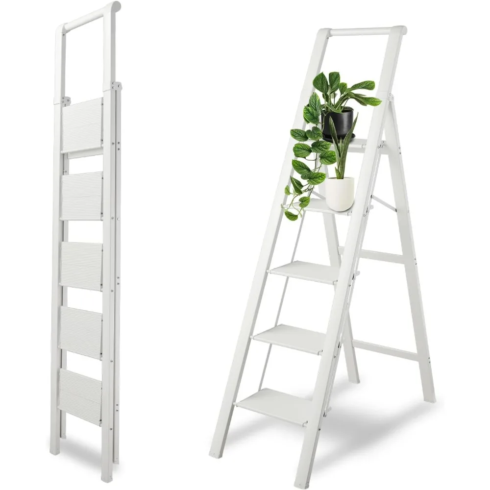 

5 Step Ladder, Lightweight Folding Step Stool for Home, 330 Lbs Capacity for Adults, Portable Sturdy Step Ladder with Non Slip W