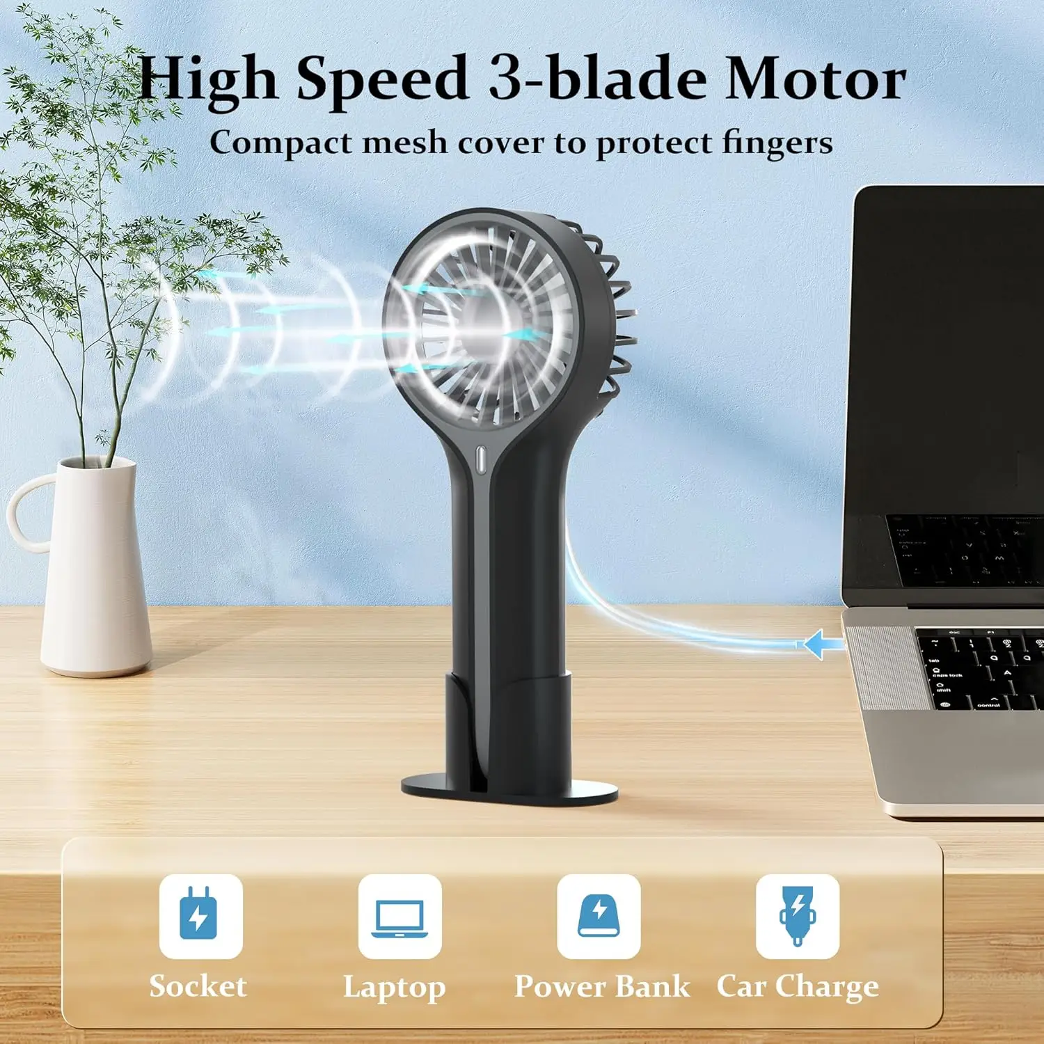 Mini Personal Fan Handheld, Small Portable Handheld Fan, Battery Operated, USB Rechargeable, Face Makeup Lashes Desk Fan With Ba