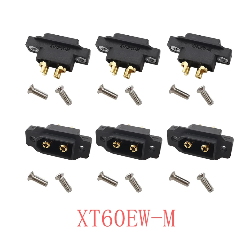 6Pcs Black XT60EW-M XT60 Male Plug Connector Screw Fixed Plate Panel Mount XT60EW Connector for RC Lipo Battery FPV RC Drone DIY