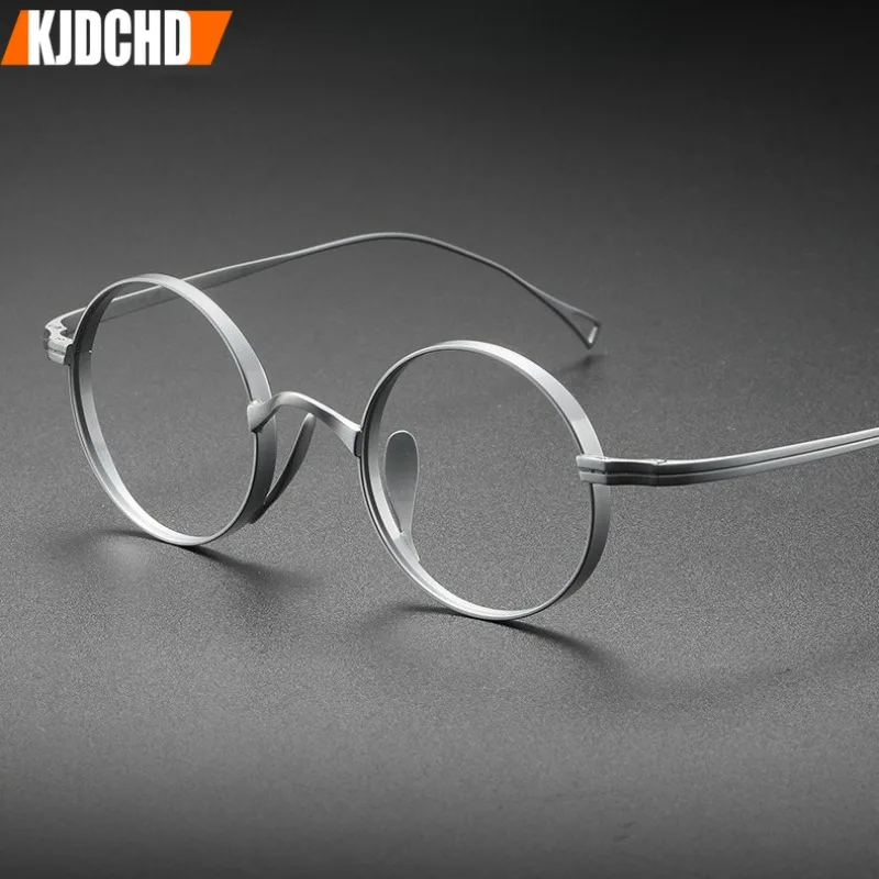 kjdchd-純チタンブルーライトブロック老眼鏡男性レトロラウンド近視メガネフレームフォトクロミック処方眼鏡