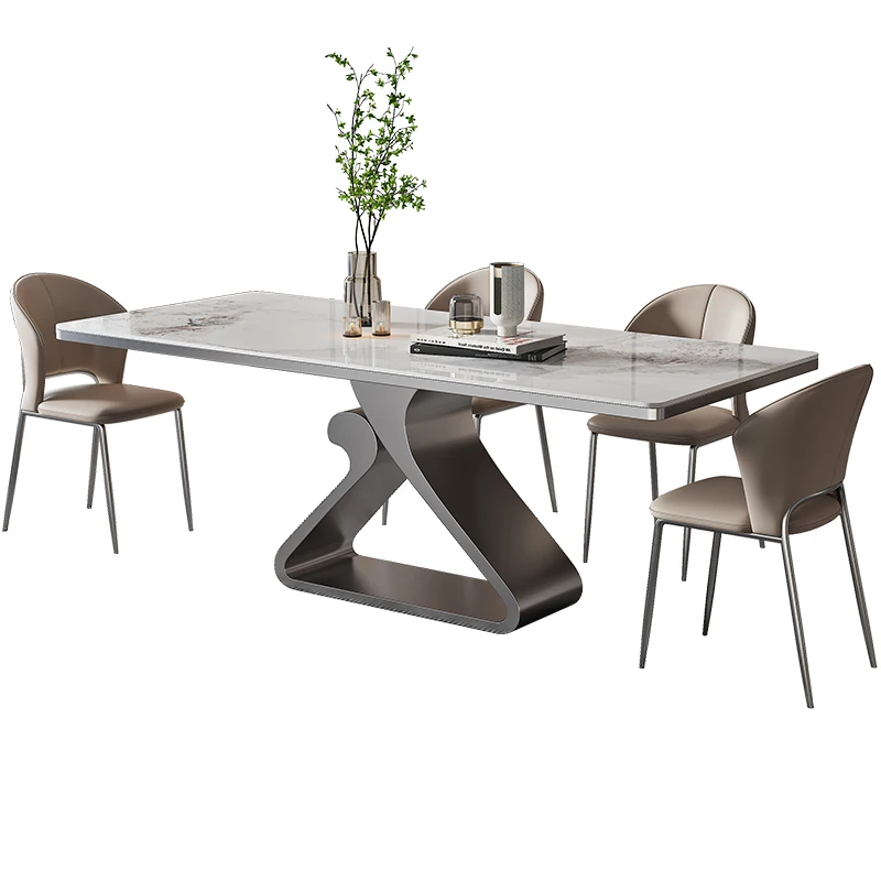 

Dining table and chairs luxury stone Italian household microcrystalline stone small apartment modern simple