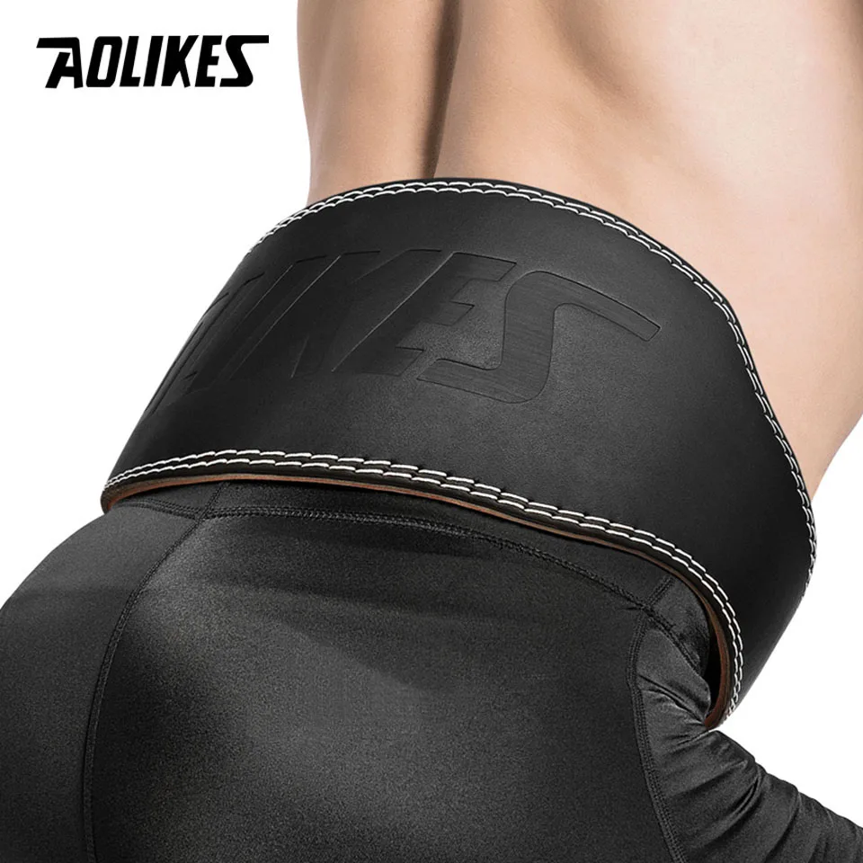 AOLIKES Cowhide Gym Fitness Buckle Weightlifting Belt Waist Belts for Squats Dumbbell Training Bodybuilding Lumbar Brace Protect