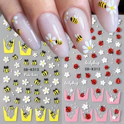 Cartoon Bee Daisy Nail Art Stickers Decals White Daisy Floral Cute Bee Self Adhesive Slider DIY Engraving Nail Art Decoration