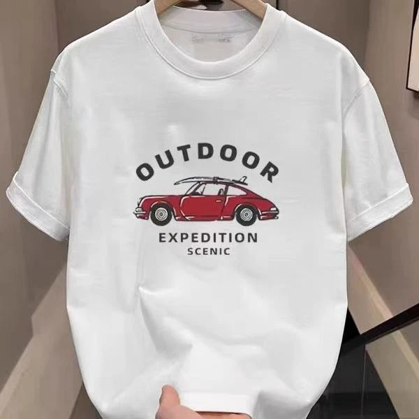 

2025 Новый уличный комплект футболок с короткими рукавами, винтажный автомобильный принт и экспедиционный живописный дизайн, повседневная весна