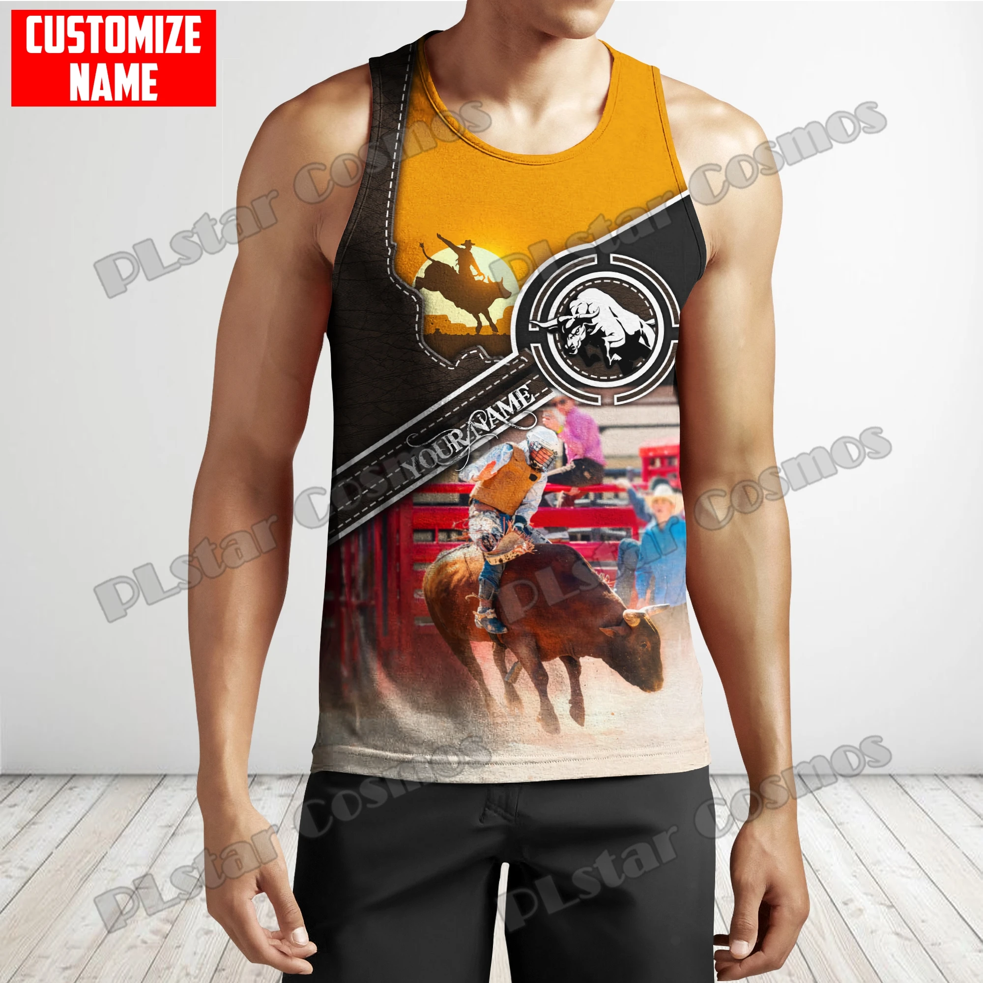 PLstar Cosmos Personalized Name Bull Riding 3D All Over Printed Men's Fashion Vest Summer Unisex Harajuku Casual Tank tops BXD34