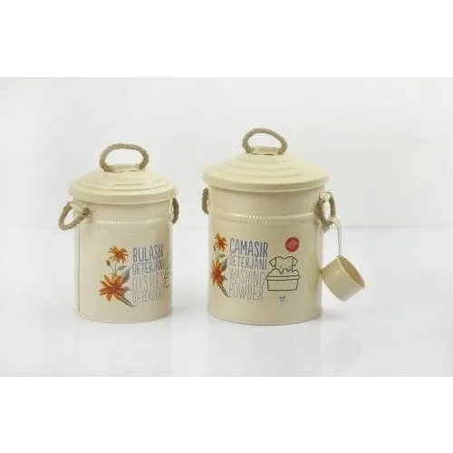 Evistro Metal Detergent Storage Bucket 2'li Scale Cream