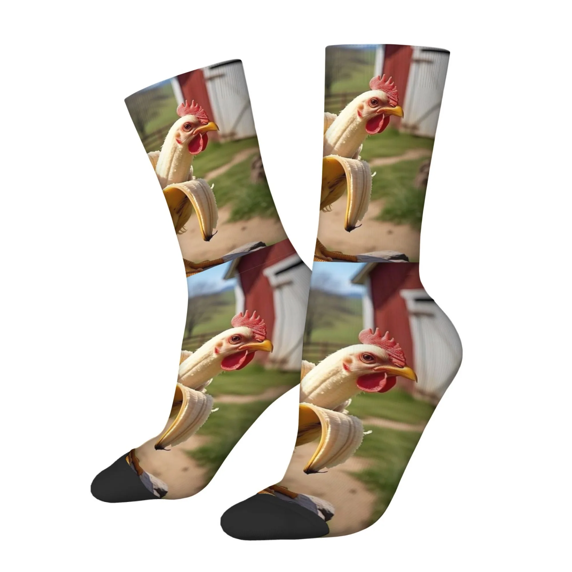 Funny Banana and Chicken Print Men's Socks Street Style Casual Fun and Cheerful Socks Soft Comfortable and Breathable Socks Gift