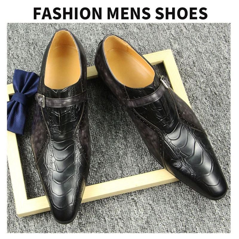 Factory Price Men Fashion Leather Shoes Handmade Italian Business Office Wedding Oxfords Genuine Leather Dress Shoes Formal Monk