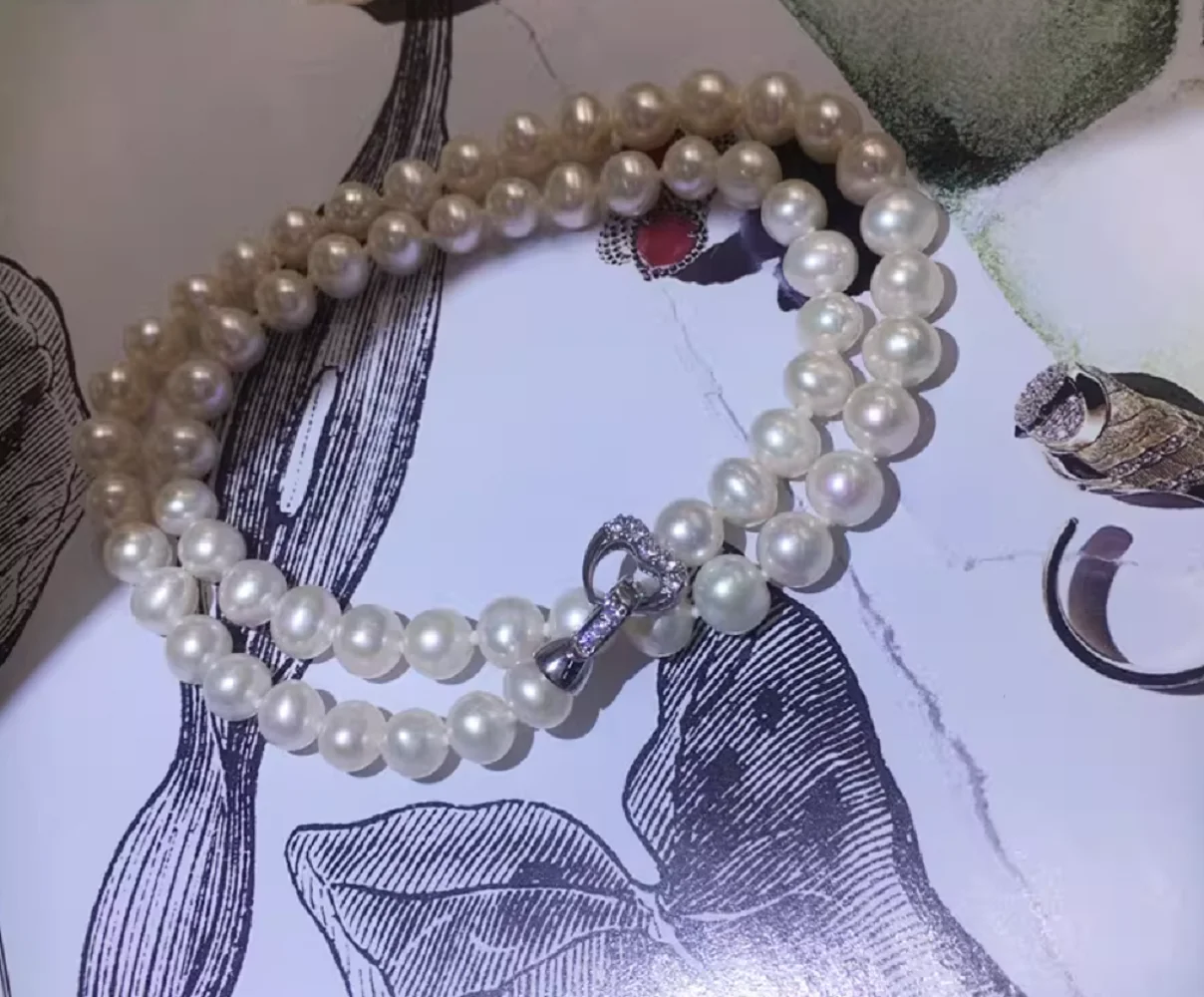 

Ожерелье из натурального жемчуга AAAA7-8 мм, японский круглый белый жемчуг, 925–18 дюймов