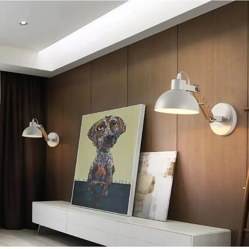 Nordic Robotic Arm Style Wall Lamp Iron Material Wood Bracket Adjustable Desk Sconce Light E27 Bulb Hotel Decoration LED Lustres view 3