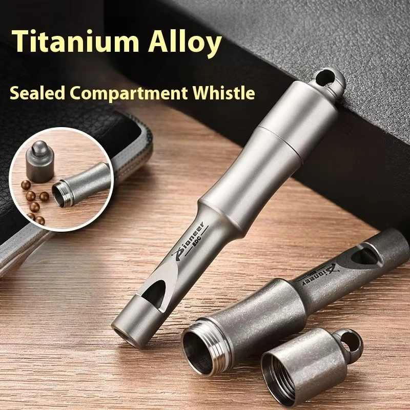 Titanium Alloy Storage Container Pill Box Waterproof Whistle EDC Emergency Camping Survival Gear Multifunctional Outdoor Tool