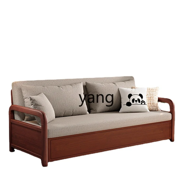 

Yjq Solid Wood Sofa Bed Foldable Dual-Purpose Walnut Color Multi-Functional Small Apartment Living Room Telescopic Bed