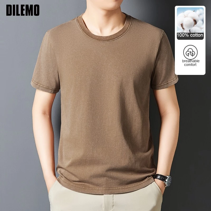 

Top Grade Washed Aging Tshirt Men Plain New Summer Brand Tops Vintage Short Sleeve Casual Fashion Harajuku Mens Clothing 2025