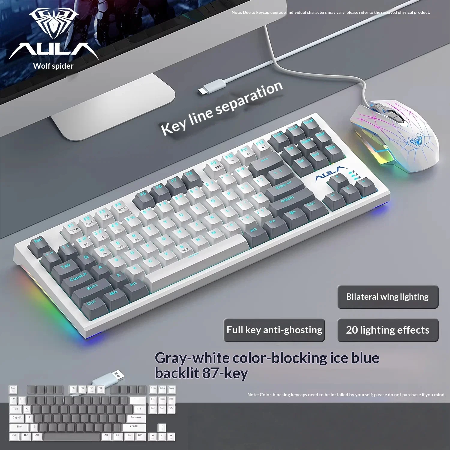 AULA F3387 87 Keys Hot Swappable Mechanical Keyboard Mouse Headset 3 In 1 Combo Wired RGB Full Key Rollover For Gaming Office