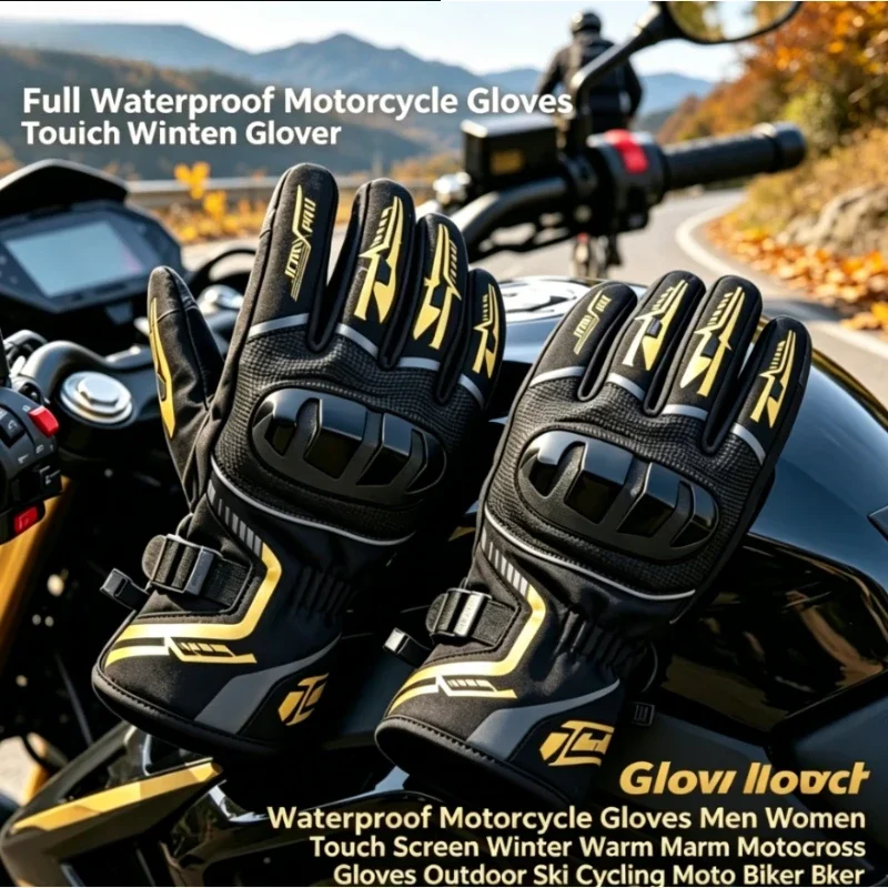 Nouveauté 2026 – Gants de moto unisexes entièrement imperméables et chauds pour l'hiver, compatibles écran tactile, dorés, pour motocross, ski, cyclisme et équipement de motard