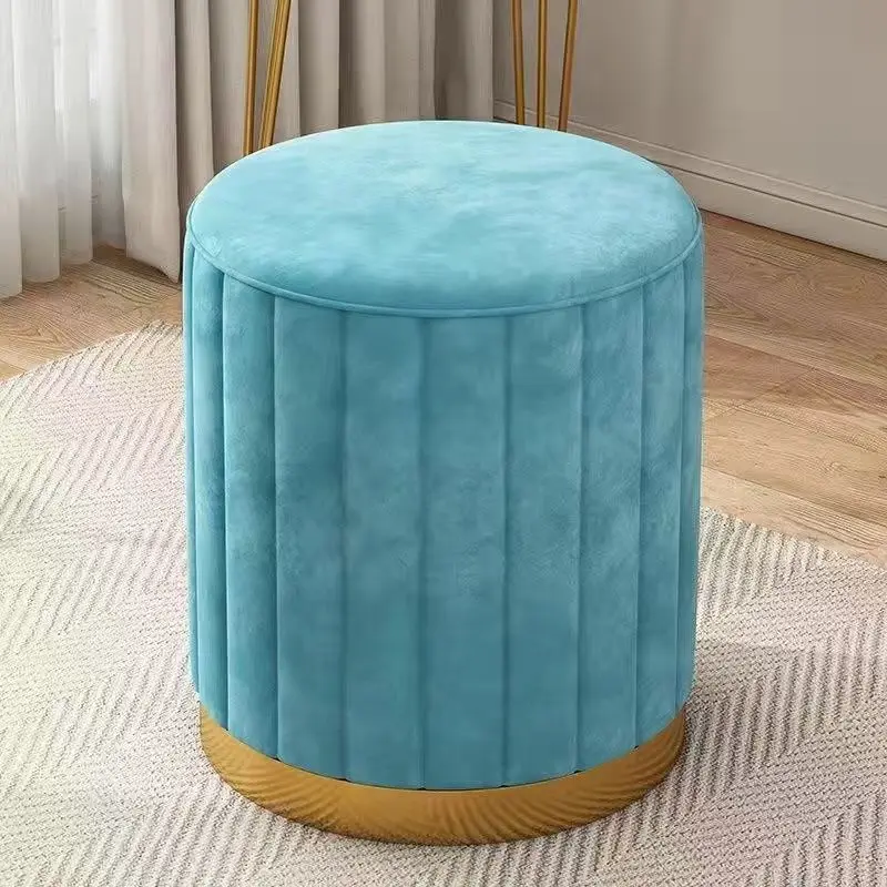 Nordic Velvet Round Stool Hong Kong Style Bedroom Make-up Stool Princess Dressing Table Bench Home Living Room Net Red Footstool